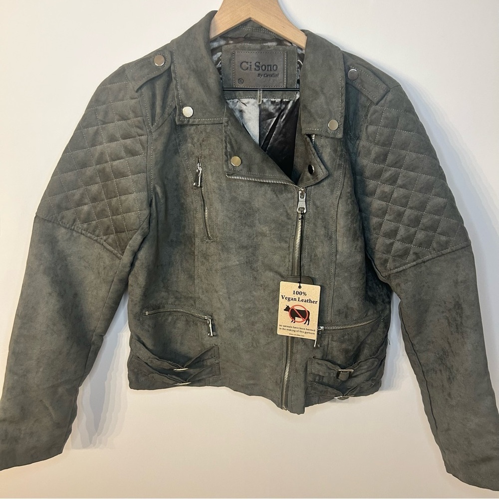 *NWT* Ci Sono by Cavalini Charcoal Gray Vegan Leather Moto Jacket, Size XL